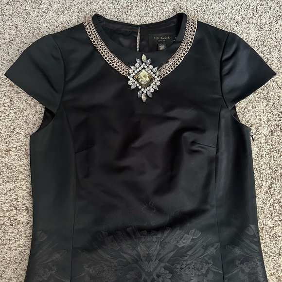 TED BAKER Black Vinata Embellished Neck Tunic Dress, size 0 - Picture 3 of 11